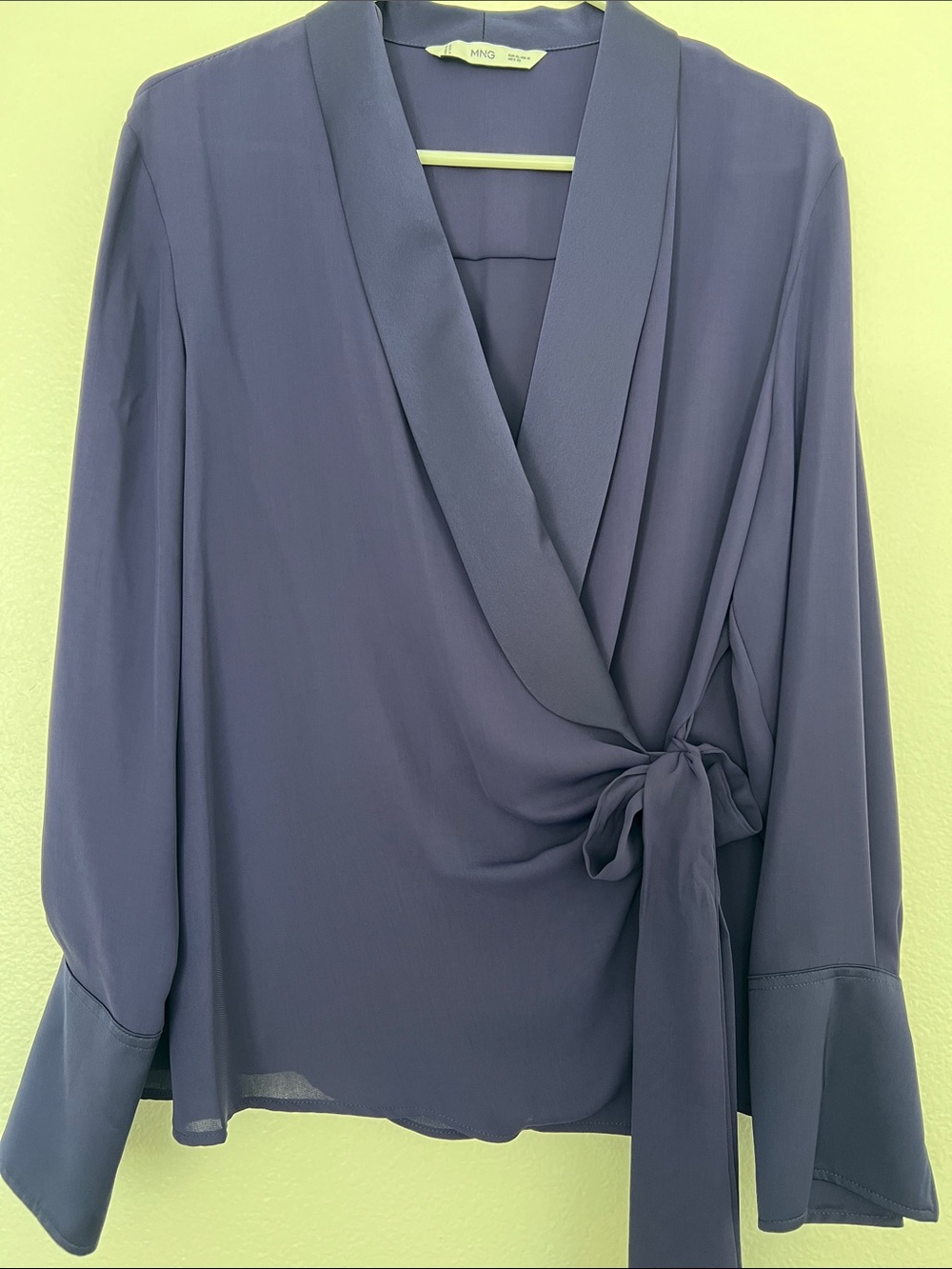 Purple wrap- front shirt